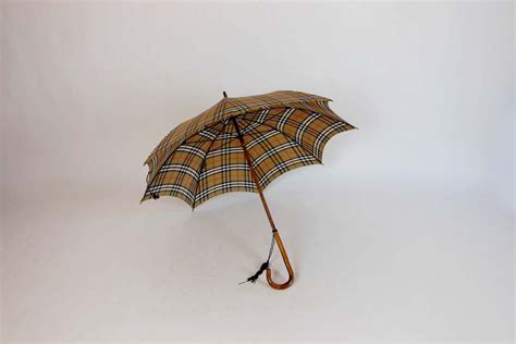 Vintage Burberry Tan Nova Check Umbrella with Wood Handle